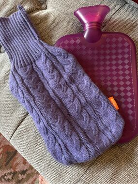 Purple Cable Knit Hot Water Bottle Cover with Hot Water Bottle